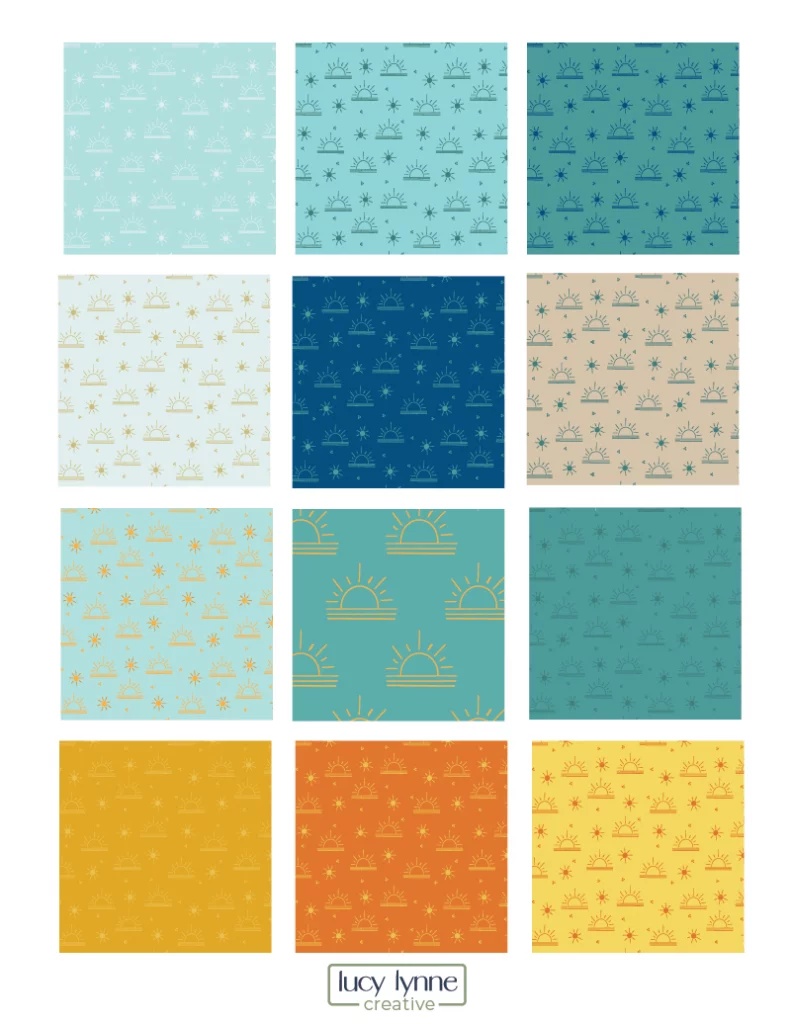 Color swatches of the sunset design for the Folly Daze collection.